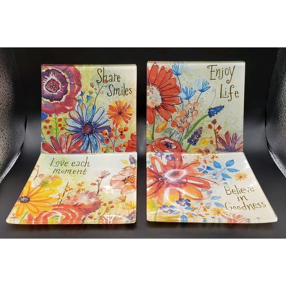 4 Springtime Cracker Barrel 6 inch" Glass Canopy Dessert Plates Inspirational EC
